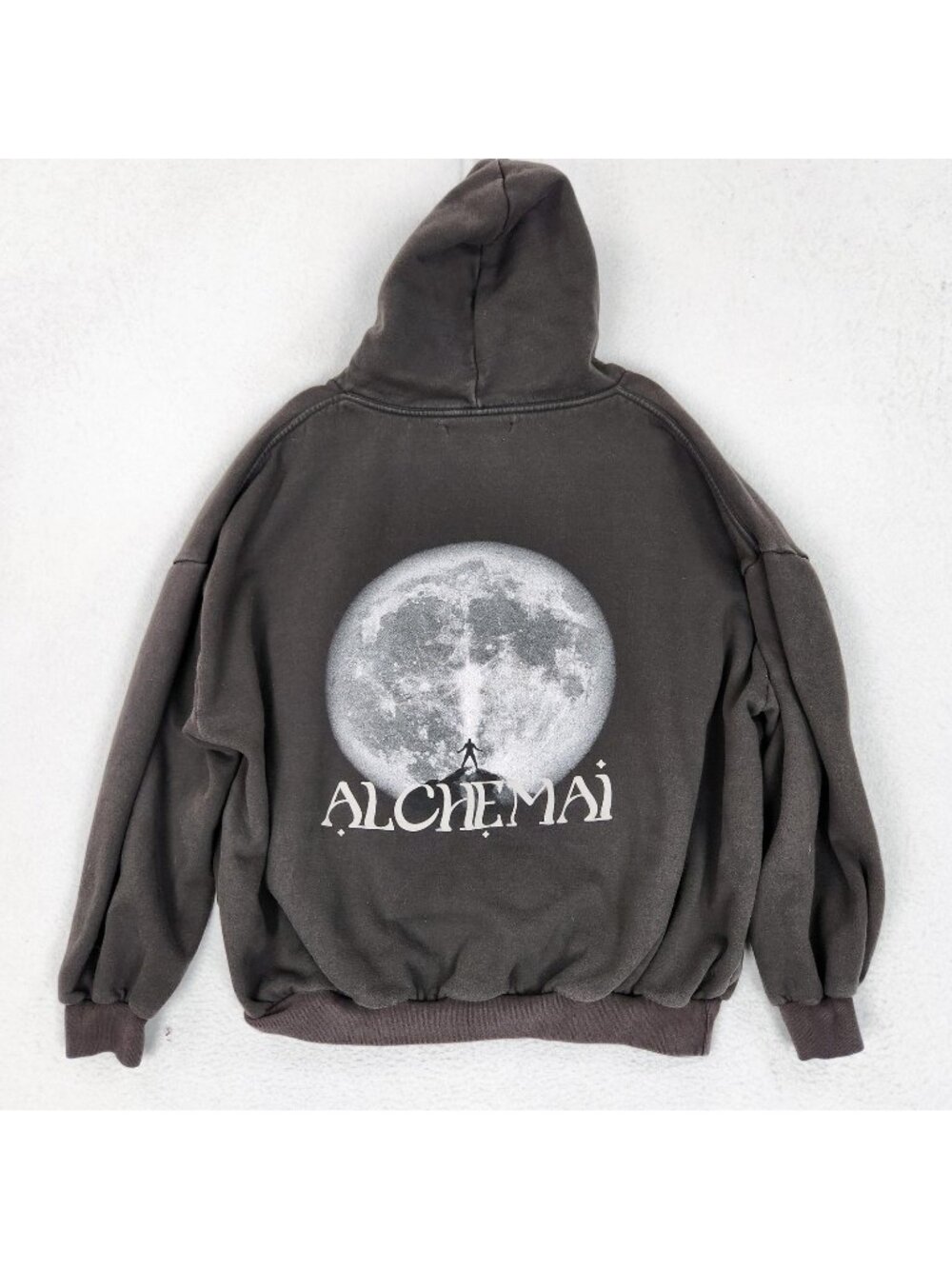 ALCHEMAI Hoodie Mens One Size Faded Gray Moon Graphic Pullover Made in LA